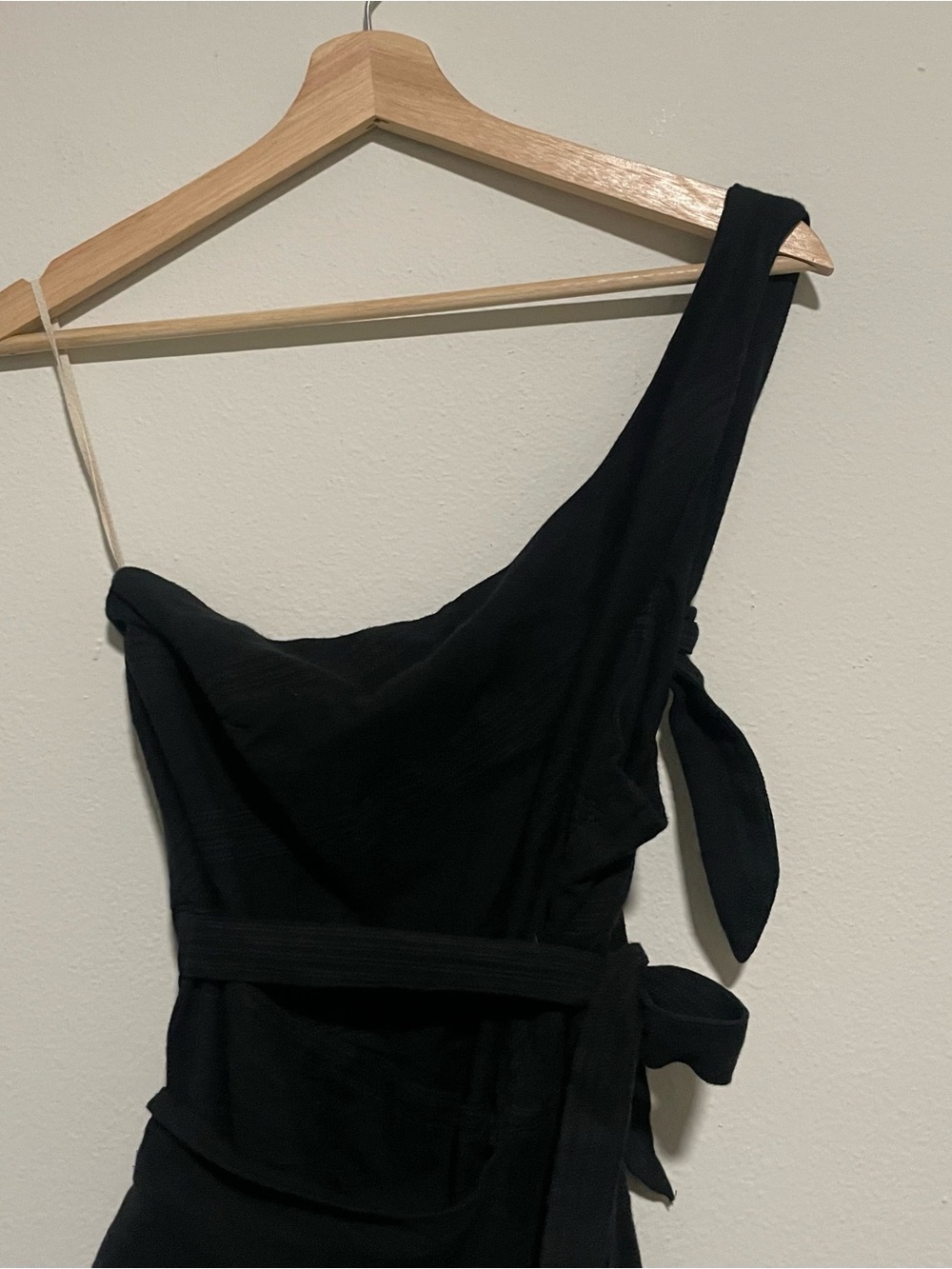 Free People Black Endless Summer One Shoulder Wrap Midi Dress, Size Large - Picture 4 of 6